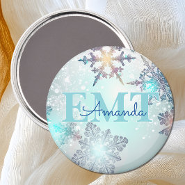EMT Ice Blue Snowflake Personalized Name Magnet