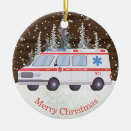 EMT Parmedic Ambulance jul Ceramic Ornamic Julgransprydnad Keramik