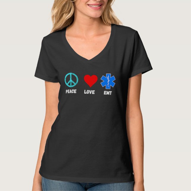 EMT Peace Love Sani Paramedic Emergency Paramedic T Shirt (Framsida)