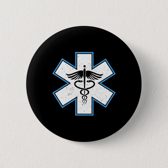 Emt Sjukvårdare Star - Caduceus Ems First Responde Knapp (Framsida)