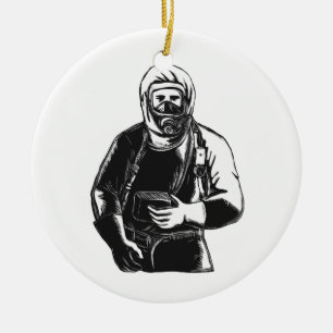 EMT som ha på sig den Hazmat kostymen Scratchboar Julgransprydnad Keramik