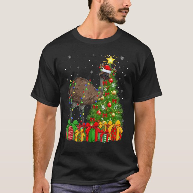 Emu Bird   Xmas Holiday Santa Emu Christmas Tree T Shirt (Framsida)