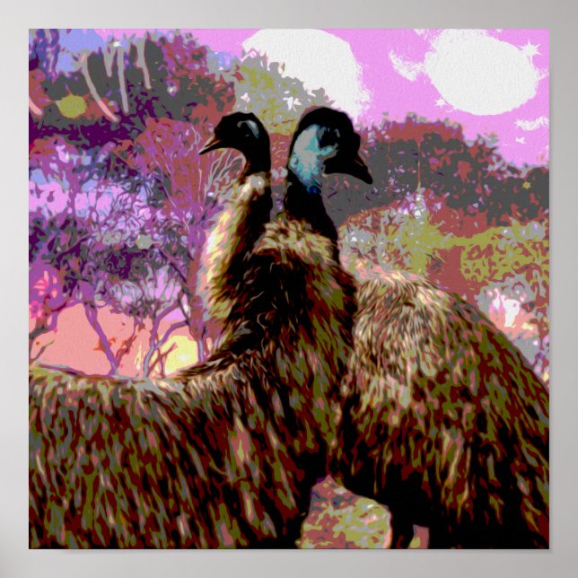 Emu Courtship Watercolor, Poster (Framsidan)