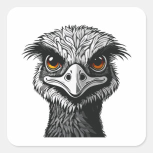 Emu fågel huvud fyrkantigt klistermärke