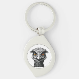 Emu fågel huvud swirl silverfärgad nyckelring