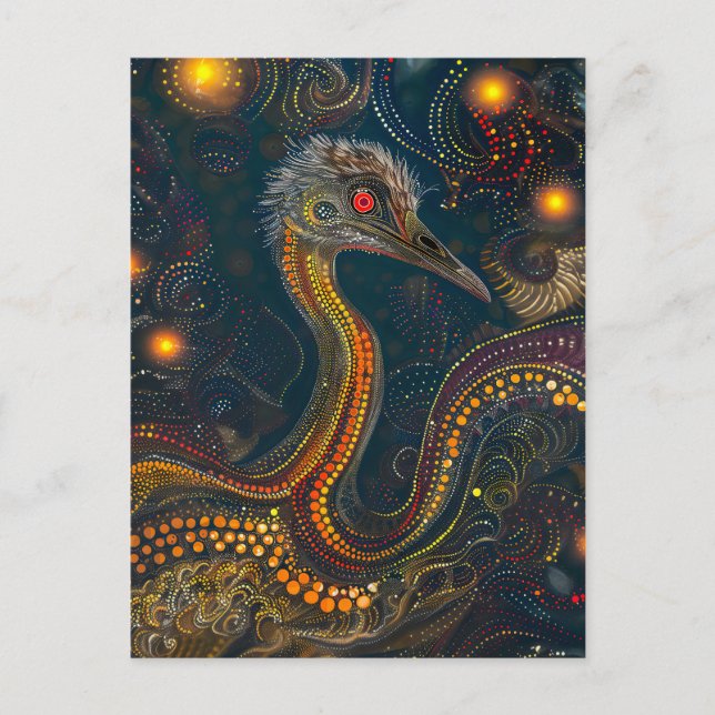 Emu in Aborigine Dot Art Stil Vykort (Framsida)