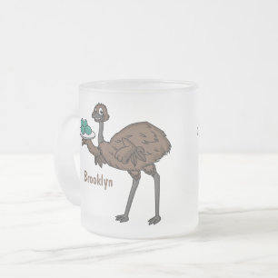 Emu med ägg tecknad illustration frostad glasmugg