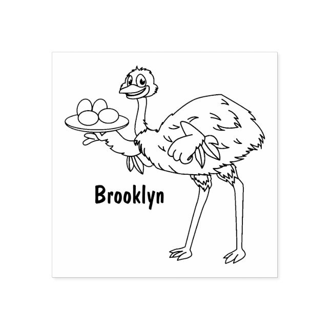Emu med ägg tecknad illustration stämpel (Tryck)