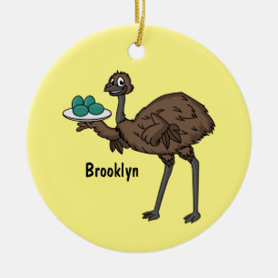 Emu med äggens tecknad illustration julgransprydnad keramik