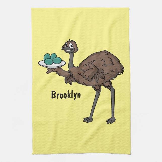 Emu med äggens tecknad illustration kökshandduk (Vertikal)