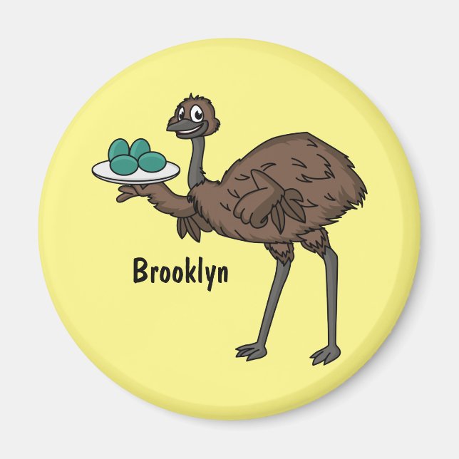 Emu med äggens tecknad illustration magnet (Framsidan)