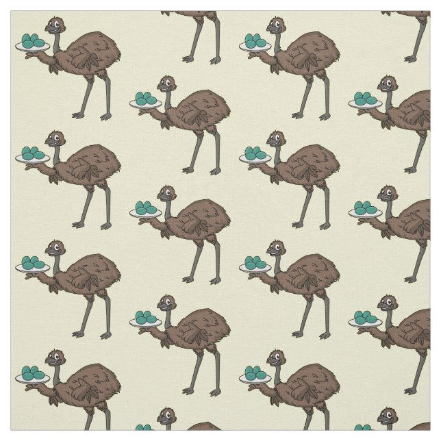 Emu med äggens tecknad illustration tyg (Provkarta)