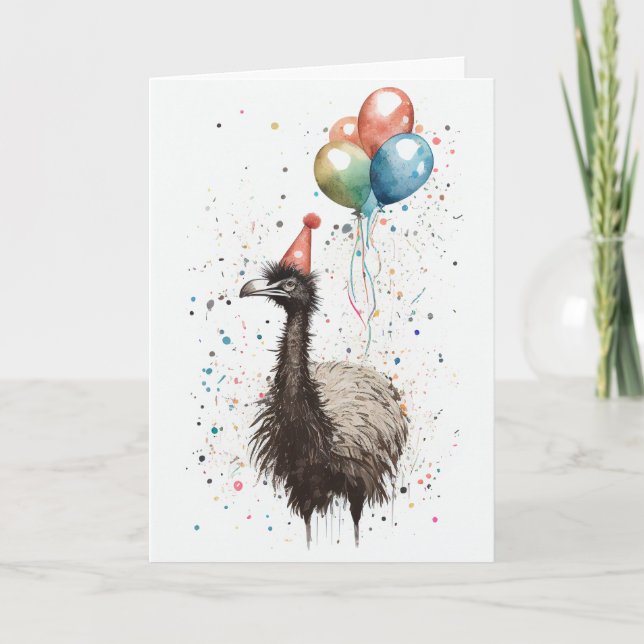 Emu med Party Hat- och ballongkort Kort (Framsida)