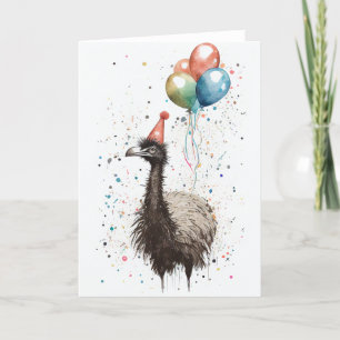 Emu med Party Hat- och Blegeringar-kort Tack Kort