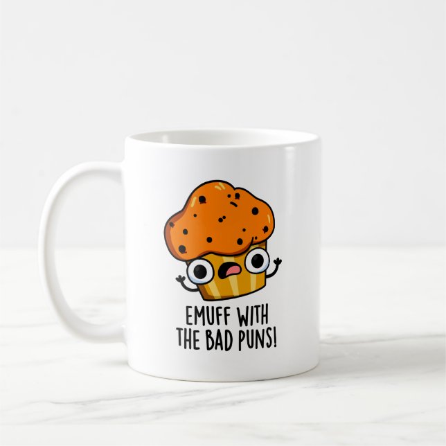 Emuff med bad Puns Food Muffin Pun Kaffemugg (Vänster)