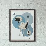 Emus and Blue Circles Modern Stil Poster<br><div class="desc">Lägg till en vild vid väggen med den här poster. Moderna,  realistiska bilder av emus från stil ställs mot bakgrund av grått-blåa cirklar.</div>