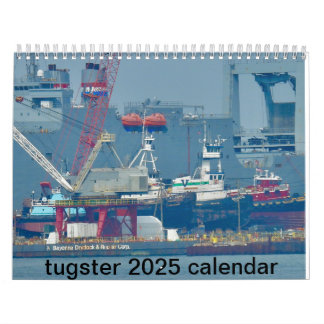 En 2025-kalender med dramatiska tugboat-foton. kalender