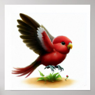En 3D akvarellbild av en ung crimsonrosella Poster