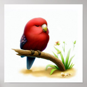 En 3D akvarellbild av en ung crimsonrosella Poster