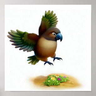 En 3D-återgiven bild av en Cute Brown-Hooded Parro Poster