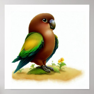 En 3D-återgiven bild av en Cute Brown-Hooded Parro Poster