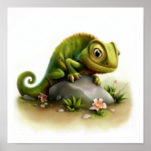 En 3D-återgiven vattenfärgsbild av en Chameleon Poster
