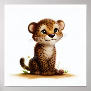 En 3D-återgiven vattenfärgsbild av en Cheetah Poster