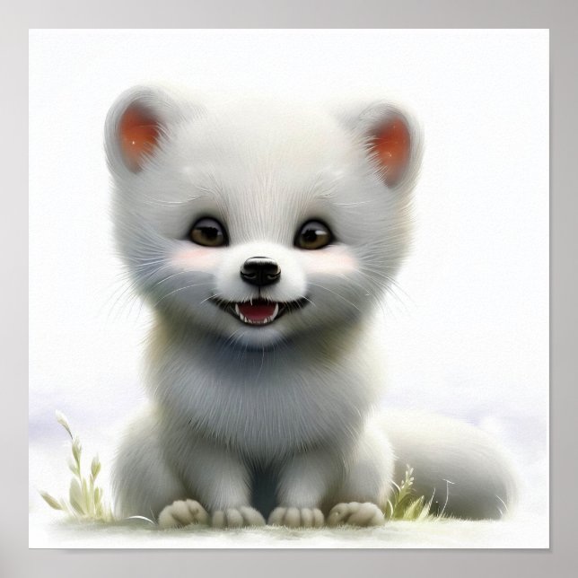 En 3D-återgiven vattenfärgsfärg på ett arktiskt rä Poster (Framsidan)