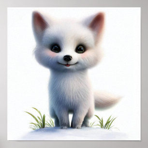 En 3D-återgiven vattenfärgsfärg på ett arktiskt rä Poster