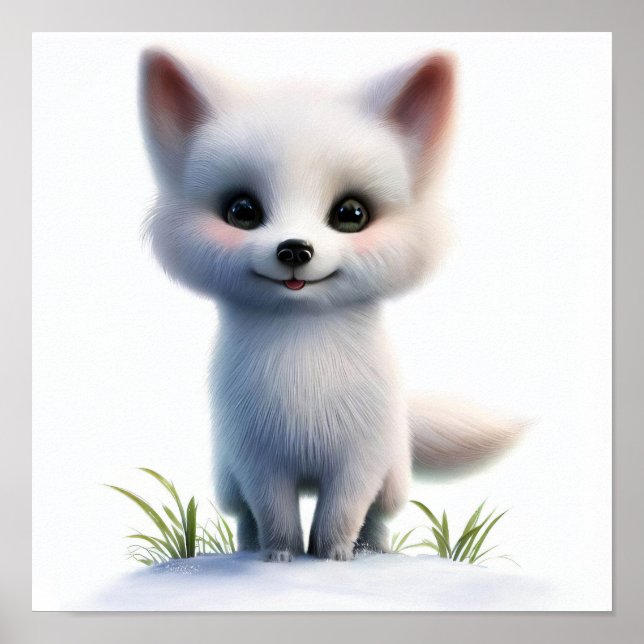 En 3D-återgiven vattenfärgsfärg på ett arktiskt rä Poster (Framsidan)