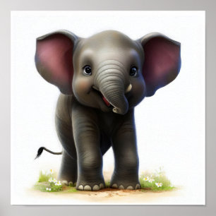 En 3D-återgiven vattenfärgsmålning av en elefant Poster