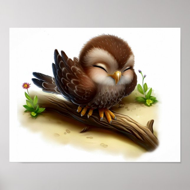 En 3D-återgiven vattenfärgsmålning av en ung hawk Poster (Framsidan)