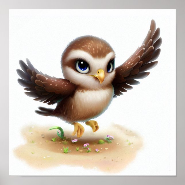 En 3D-återgiven vattenfärgsmålning av en ung hawk Poster (Framsidan)