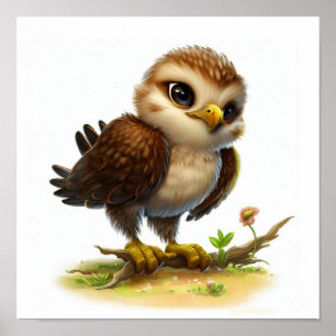 En 3D-återgiven vattenfärgsmålning av en ung hawk Poster