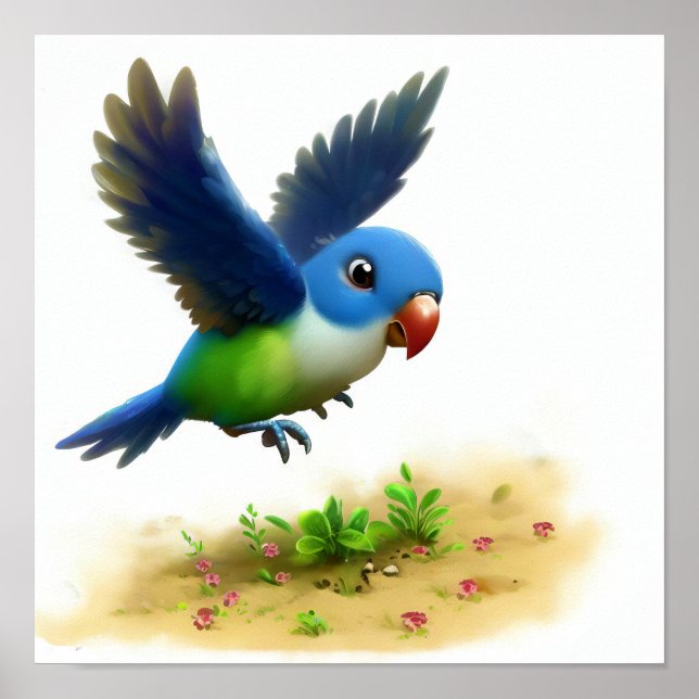 En 3D-bild av en blå hangingande morot Poster (Framsidan)