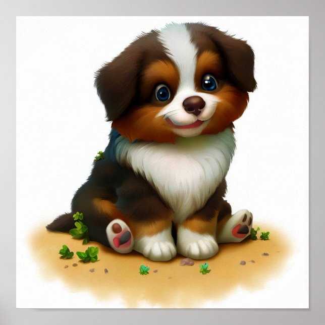 En 3D-målning av Australian shepherd Poster (Framsidan)