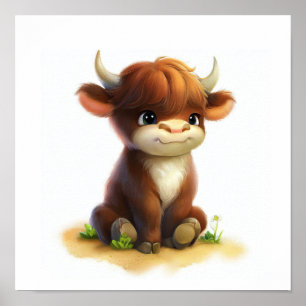 En 3D-renderad bild av en Cute Young Bull Poster