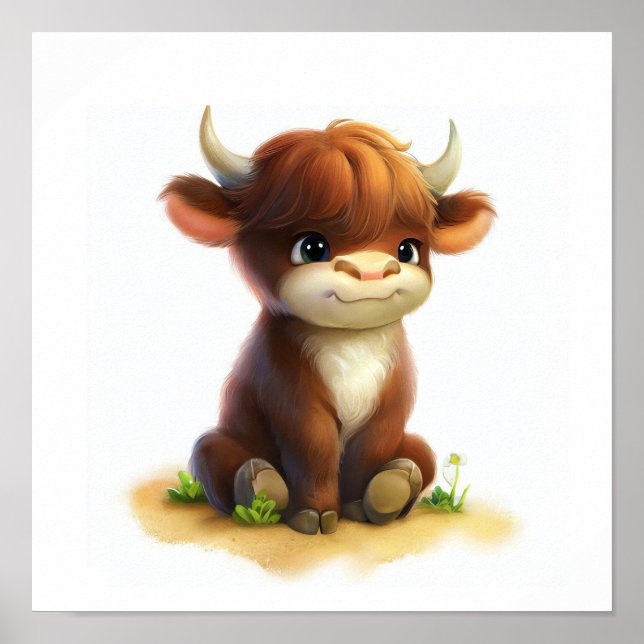 En 3D-renderad bild av en Cute Young Bull Poster (Framsidan)