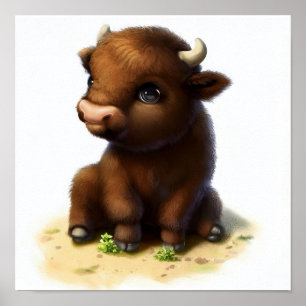 En 3D-vattenfärg av en amerikansk bison Poster