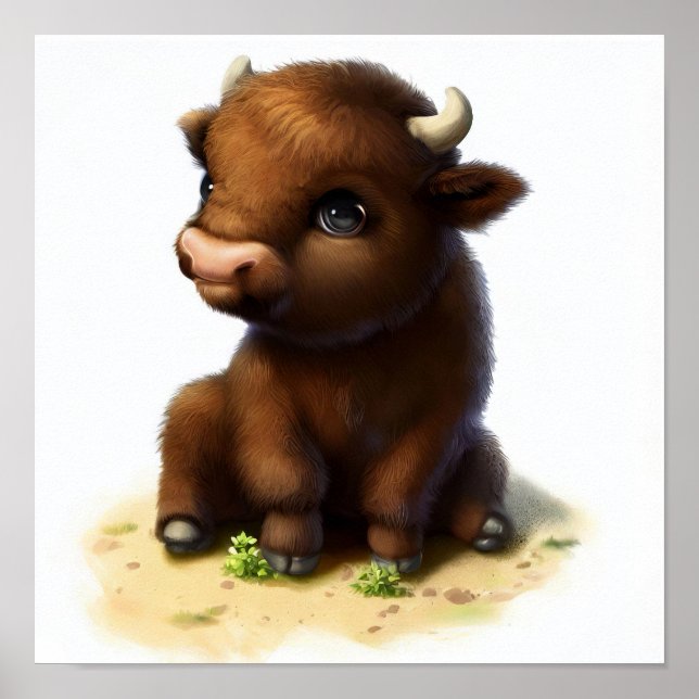 En 3D-vattenfärg av en amerikansk bison Poster (Framsidan)