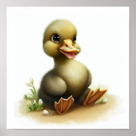 En 3D-vattenfärg målning av en Cute Young Goose Poster