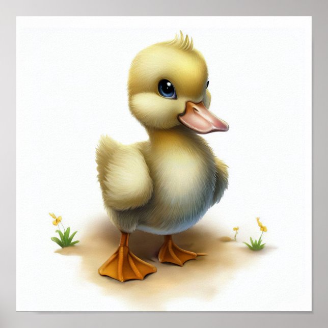 En 3D-vattenfärg målning av en Cute Young Goose Poster (Framsidan)