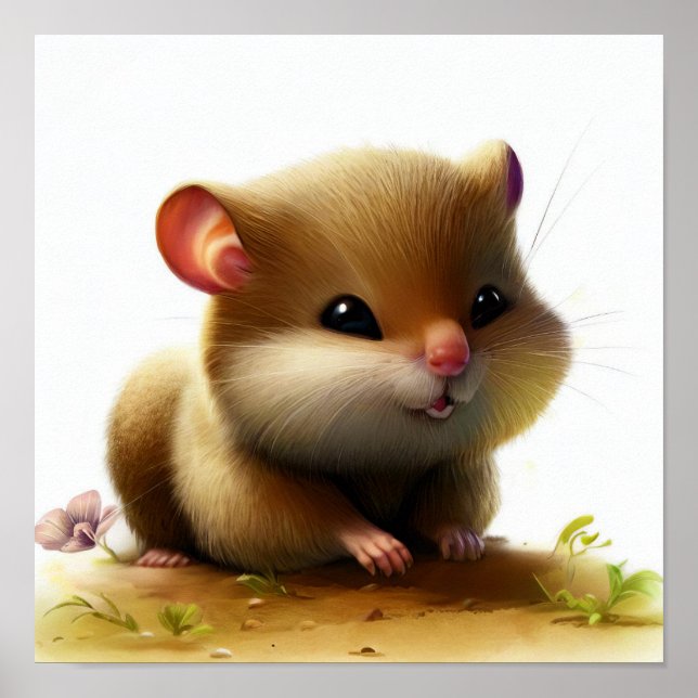 En 3D-vattenfärgbild av en ung hasselmus Poster (Framsidan)