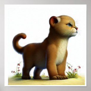 En 3D-vattenfärgsbild av en ung kuggar Poster