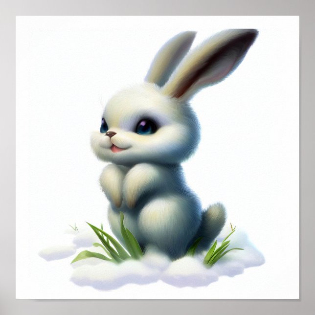 En 3D-vattenfärgsfärg för en arktisk hare Poster (Framsidan)