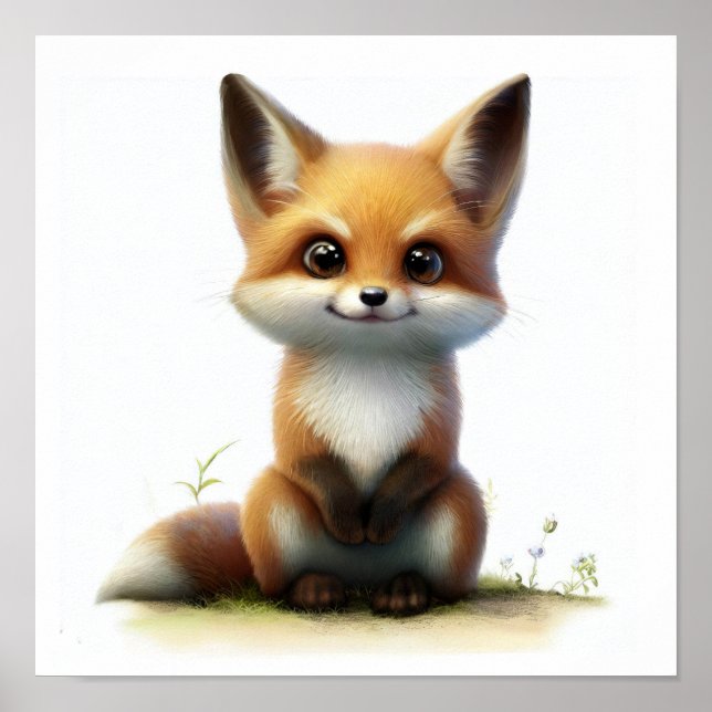 En 3D-vattenfärgsfärg för en Cute Young Fox Poster (Framsidan)