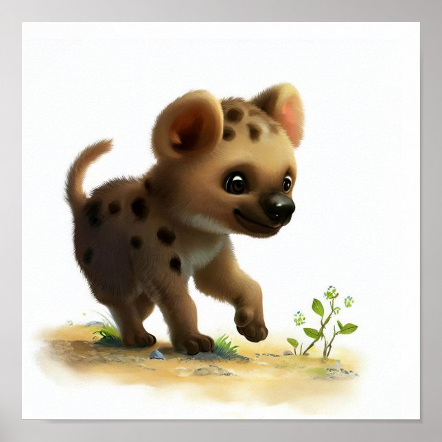 En 3D-vattenfärgsfärg för färgning av en Cute Hyen Poster (Framsidan)