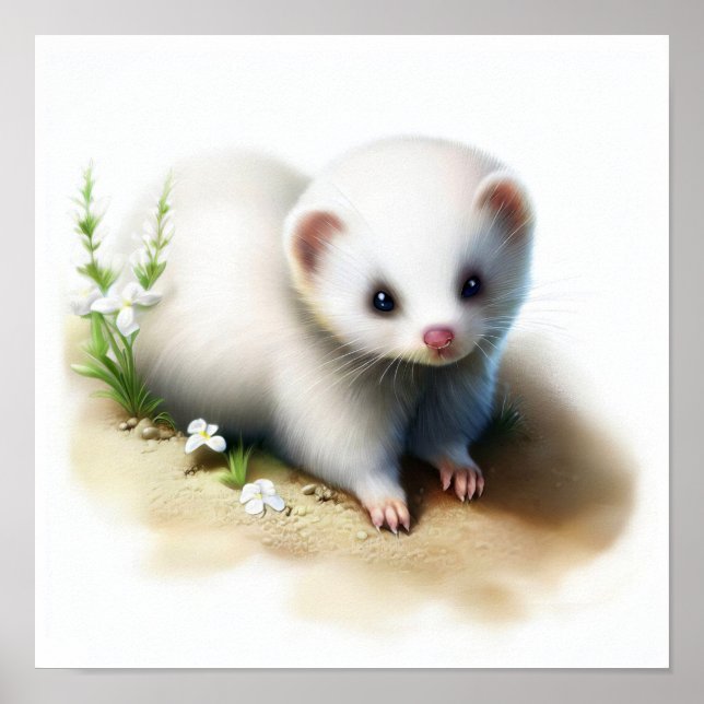 En 3D-vattenfärgsfärg på en Cute Ferret Poster (Framsidan)