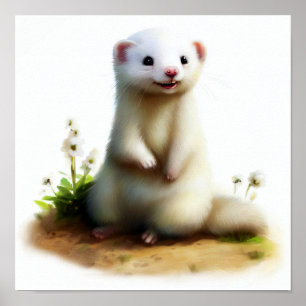 En 3D-vattenfärgsfärg på en Cute Ferret Poster