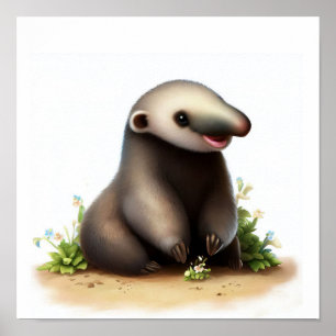 En 3D-vattenfärgsfärg på en Cute Giant Anteater Poster